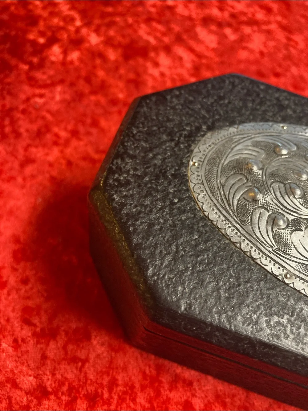 Vintage Black and Silver Mango wood Jewelry, trinket or storage box.